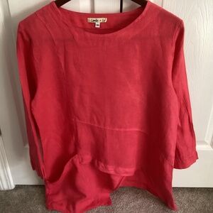 Camille & Co 100% Linen From Italy Asymmetrical Hemline Pinkish-Red Size Medium